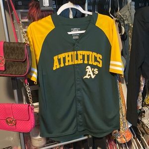 USED ONCE . boy’s A’s baseball jersey . Size XL 14/16 , green and yellow 🙂